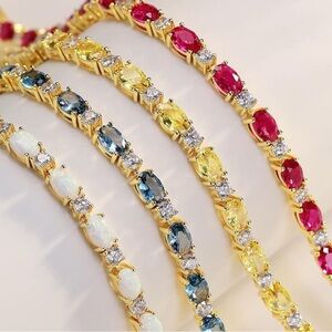 14k Gemstone and Diamond Tennis Bracelet